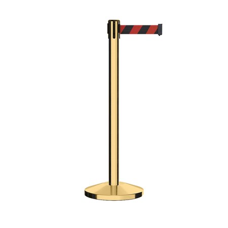 Montour Line Stanchion Belt Barrier Pol.Brass Post 11ft. Blk/Rd Belt ES400-PB-BRD-110